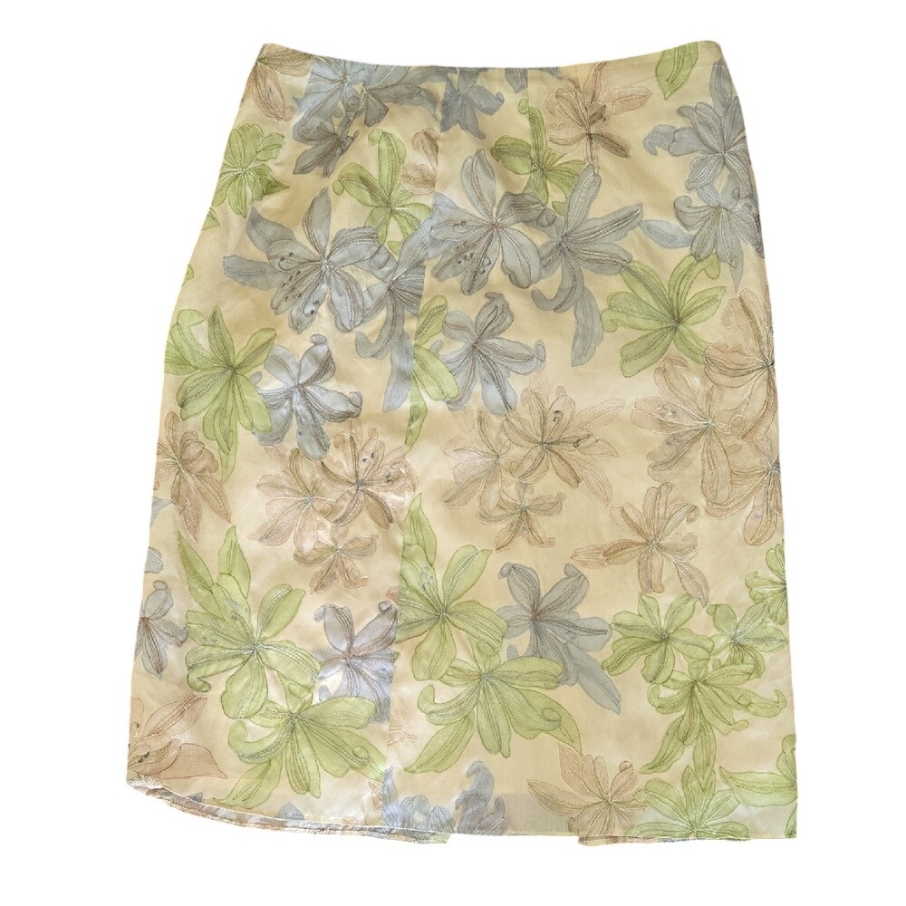 Talbots Petites Pure Silkβ Floral Pencil Skirt Cream Green Sage Size 6P